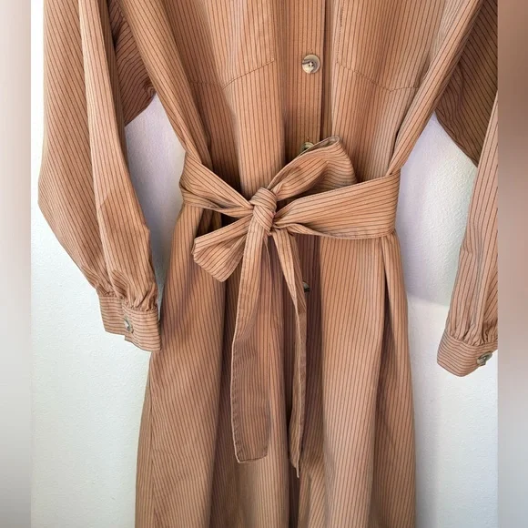 EUC Future Collective Belted Maxi Shirtdress Tan/ Black Striped (Size:L) - Picture 5 of 16